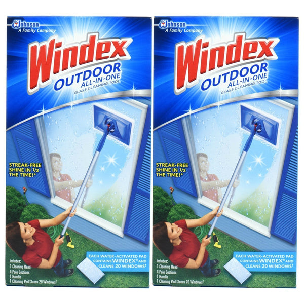 Windex Outdoor All-in-One Starter Kit 2 count, All-in-one glass cleaning tool, Streak free shine