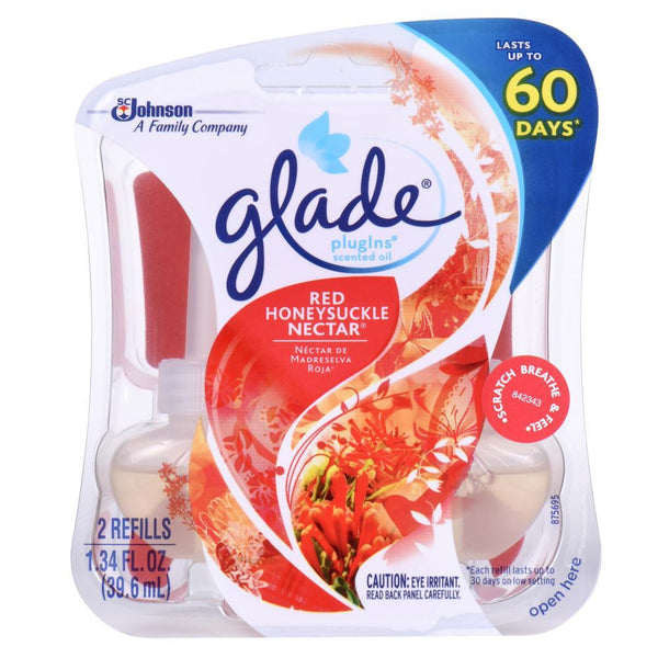 Glade PlugIns Scented Oil Refill Red Honeysuckle Nectar, Pack of 2